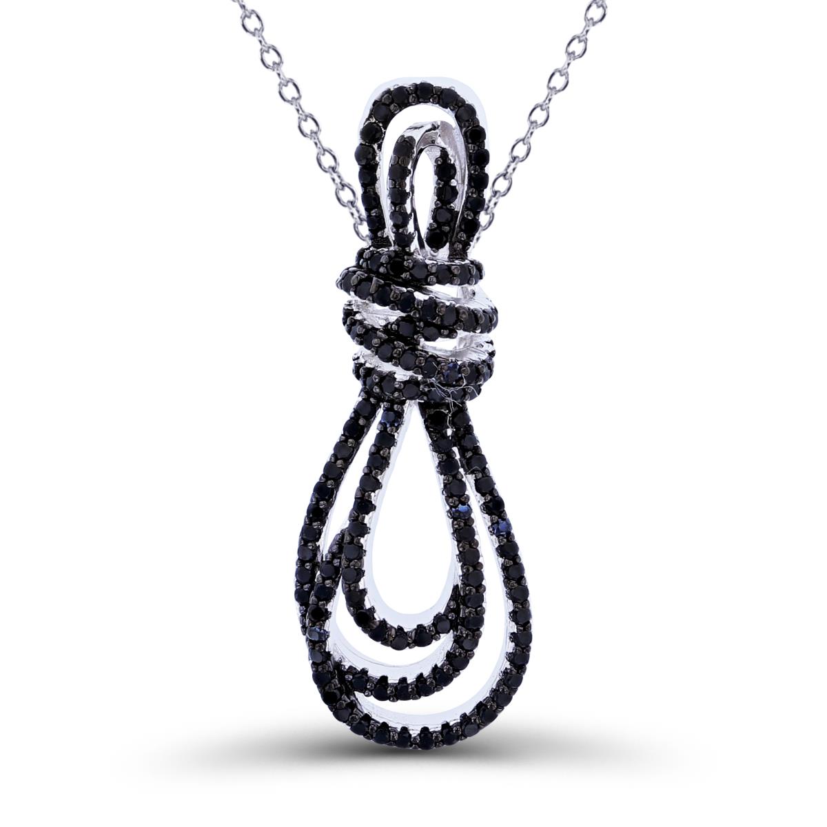 Sterling Silver Two-Tone Rnd Black Spinel Knot 18"Necklace