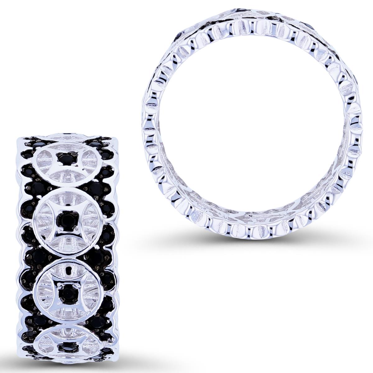 Sterling Silver Two-Tone Rnd Black Spinel Ornament Band 