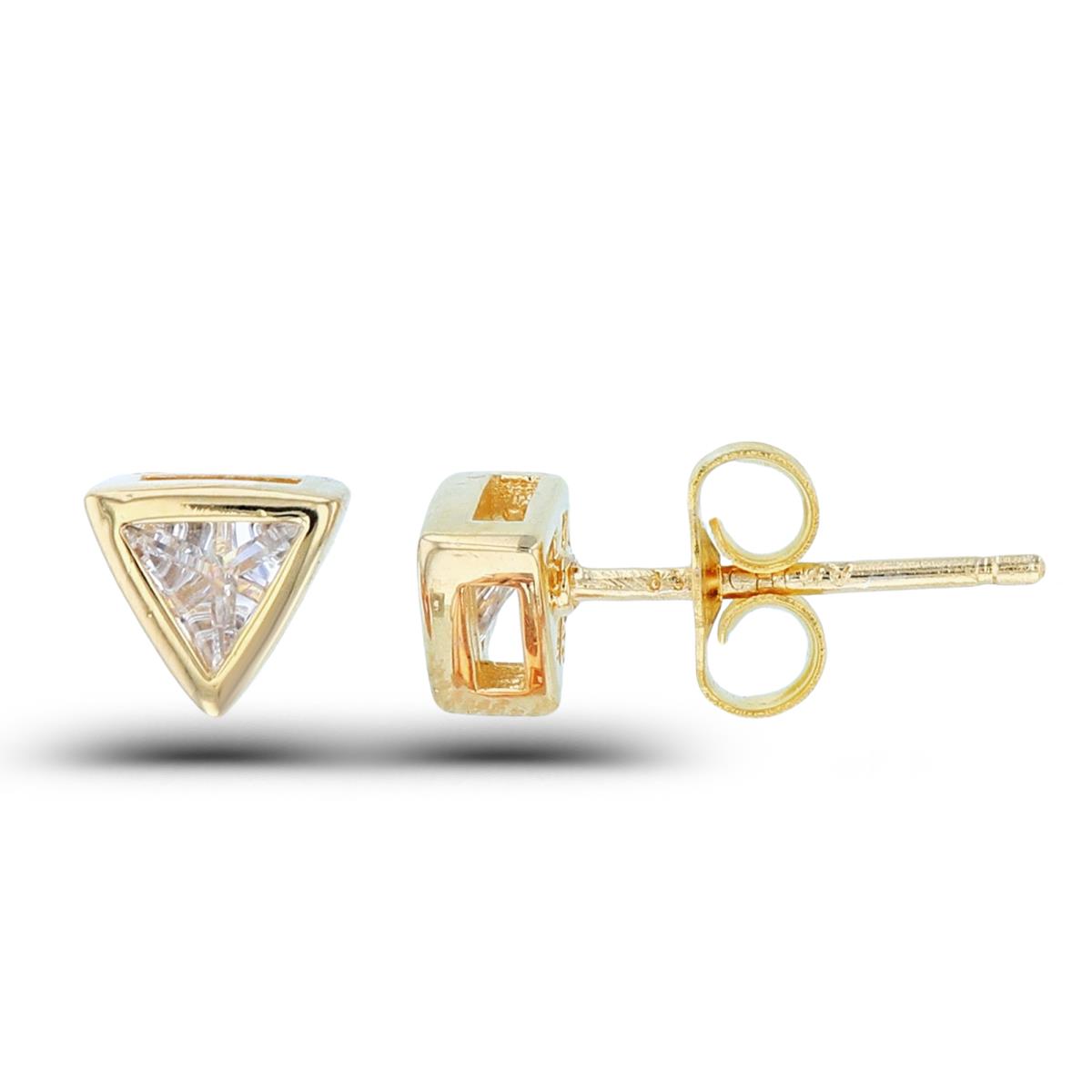 Sterling Silver+1Micron Yellow Gold 4mm Trill CZ Bezel Triangle Studs