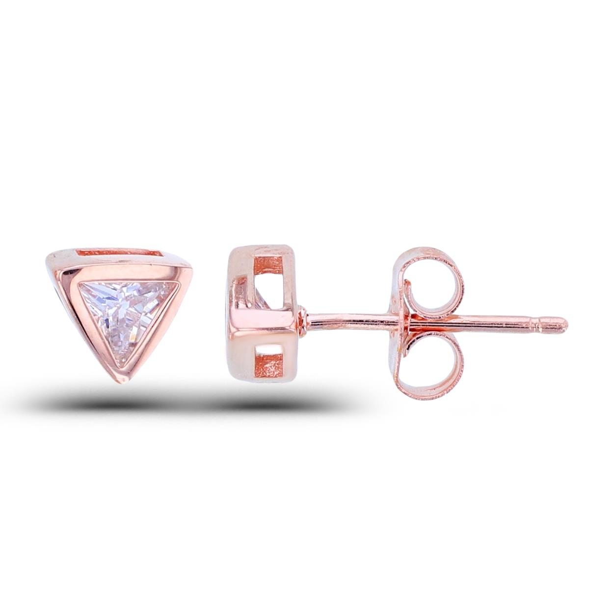 Sterling Silver +1Micron Rose Gold 4mm Trill CZ Bezel Triangle Studs