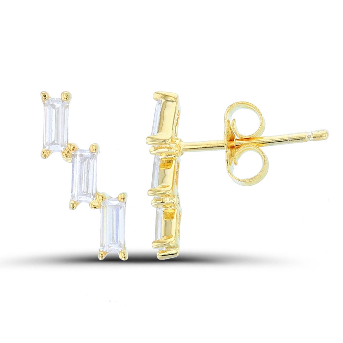 Sterling Silver +1Micron Yellow Gold SB CZ Vertical Zigzag Studs