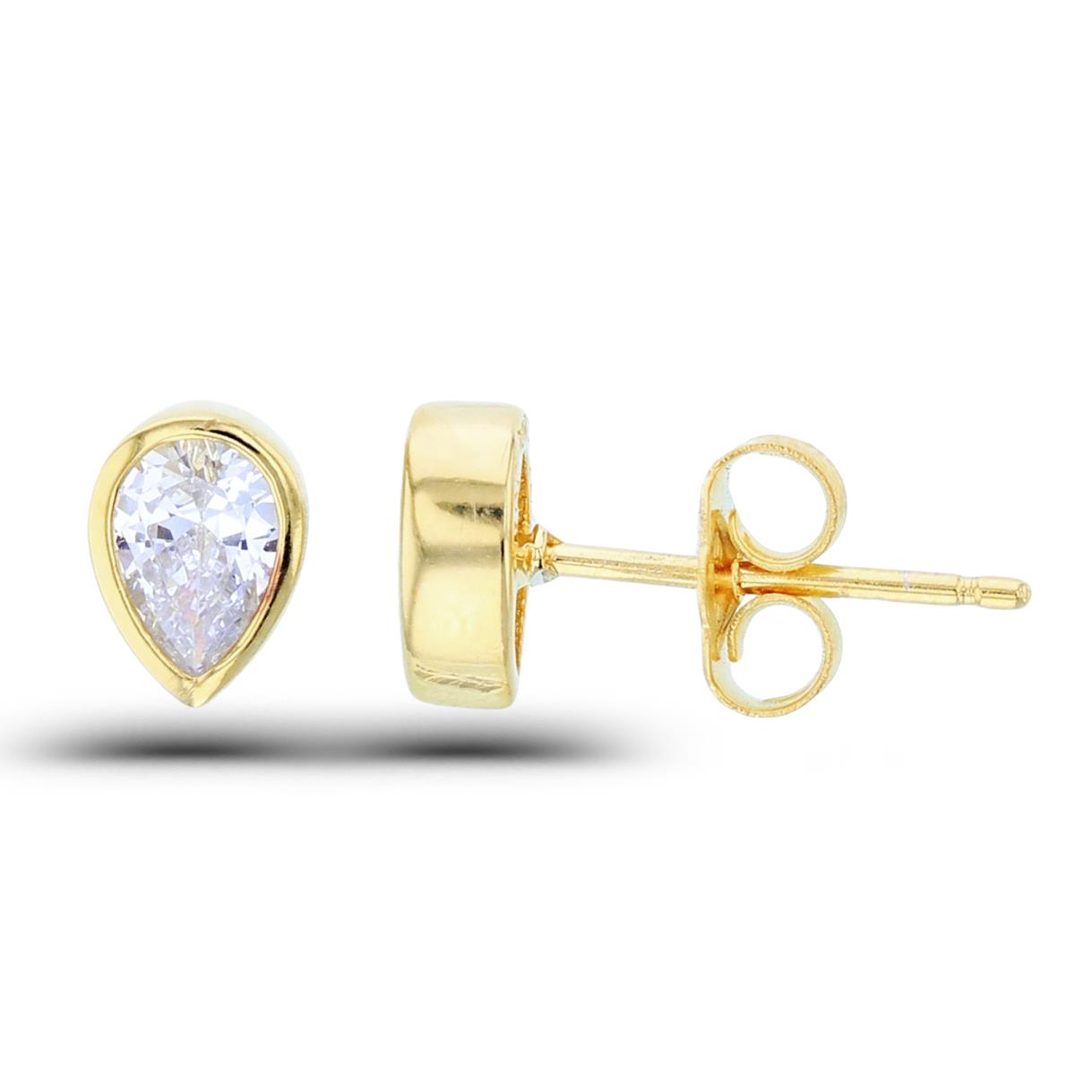 Sterling Silver +1Micron Yellow Gold 6x4mm PS CZ Bezel Pear Shape Studs