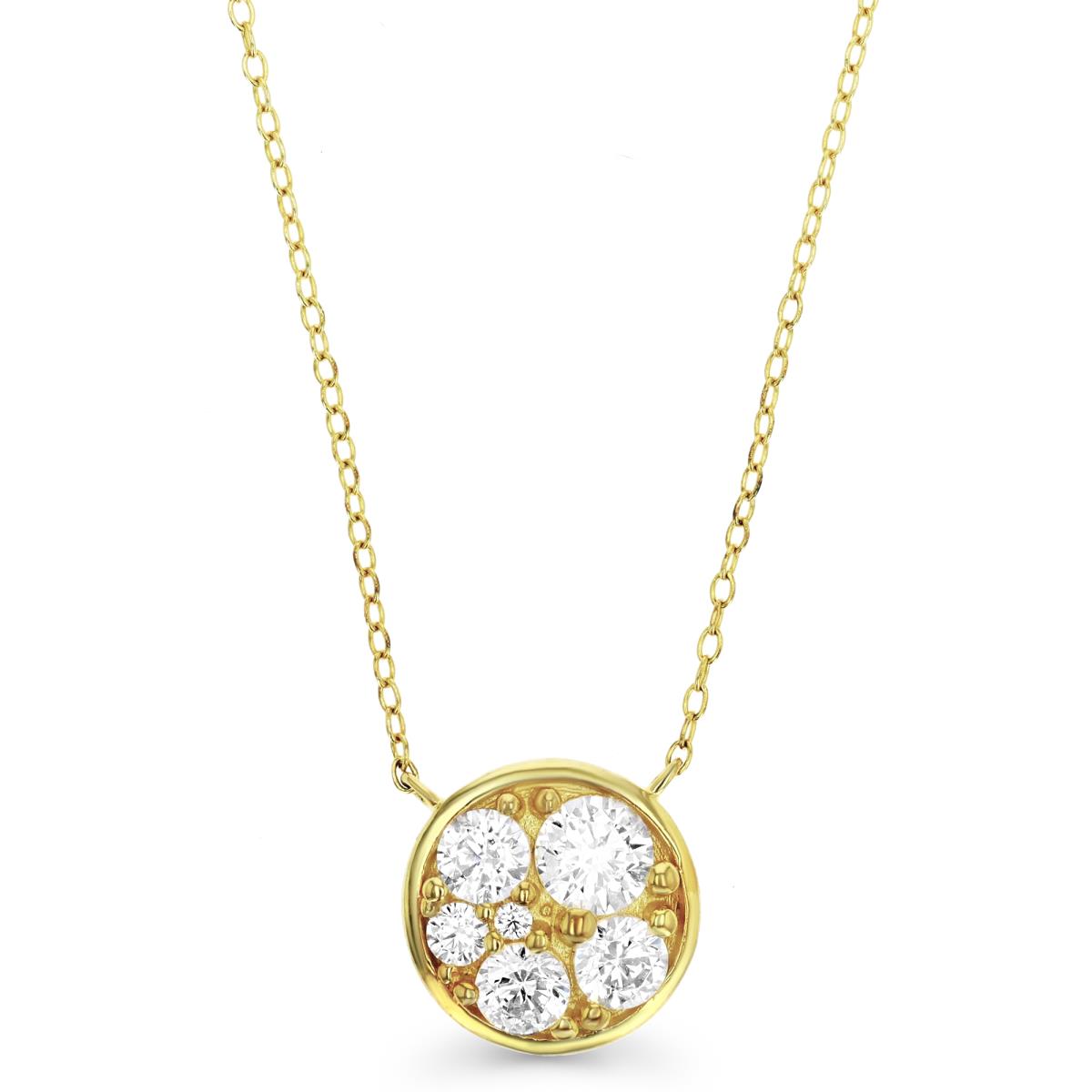 Sterling Silver +1Micron Yellow Gold Rnd White CZ Puffy Circle 16+2"Necklace