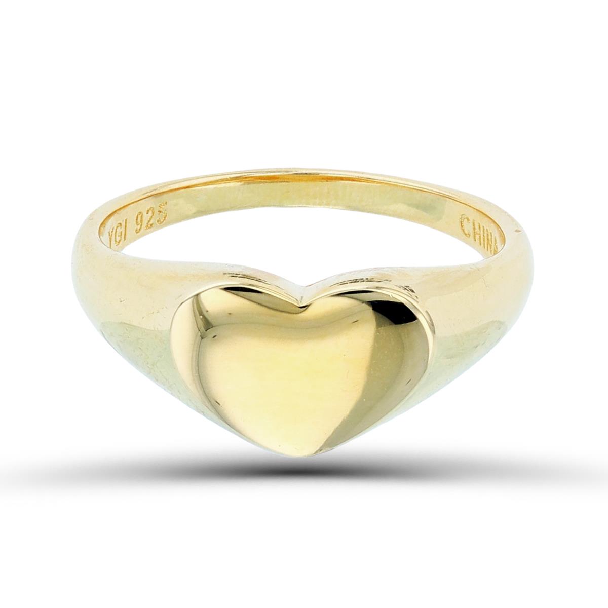 Sterling Silver +1Micron Yellow Gold High Polish 8.5mm Heart Signet Ring
