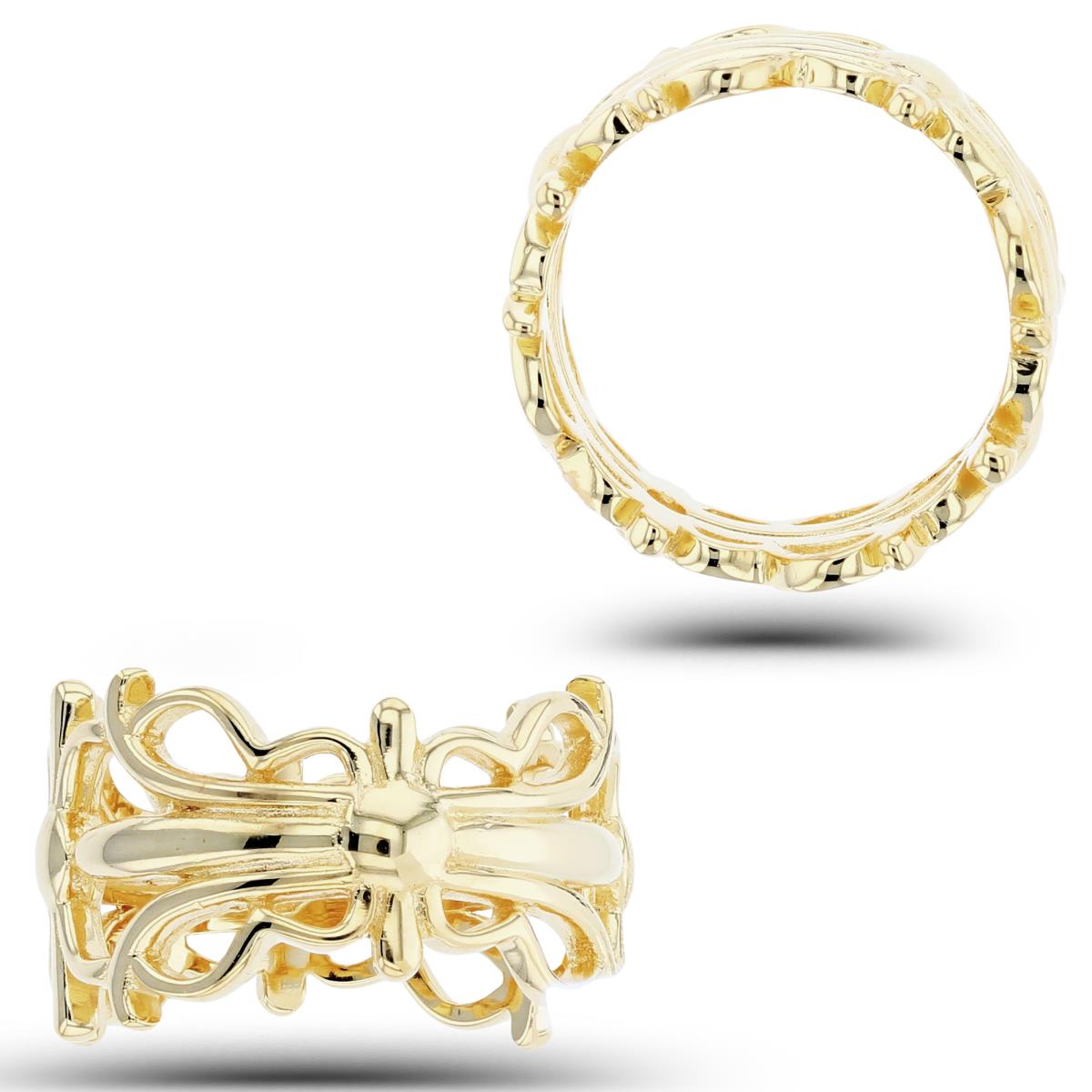 Sterling Silver +1Micron Yellow Gold High Polish Vintage Ornament Wide Band