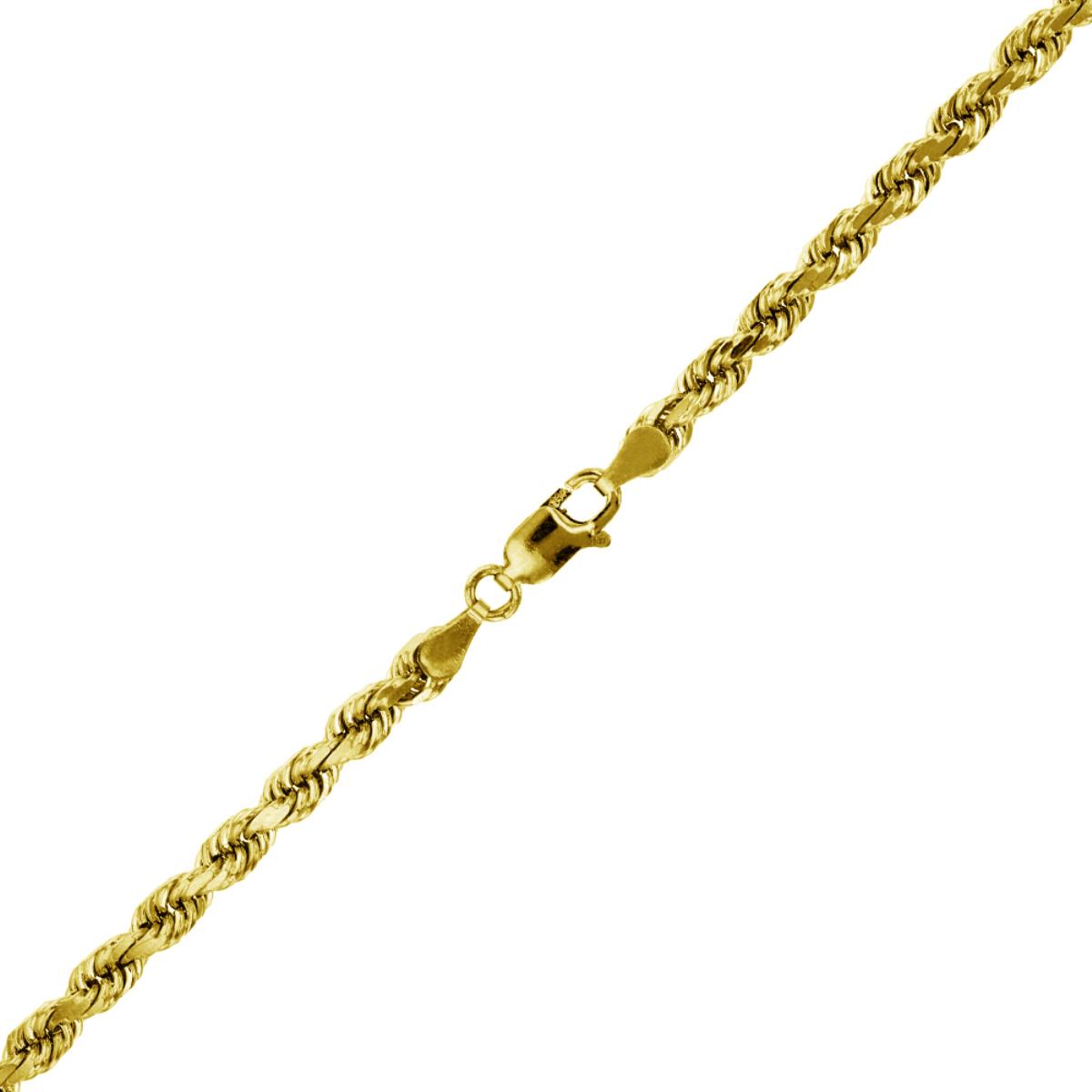 Sterling Silver Yellow 1-Micron 3.30mm 070 24" DC 8 Side Rope Chain