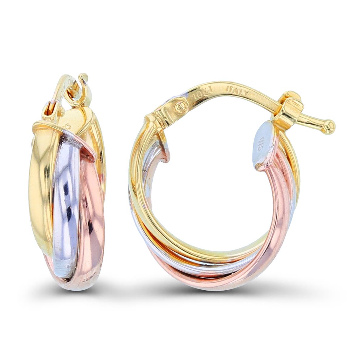 10K Tri-Color Gold 15x5mm Triple Strand Polished Twist Hoop Earring
