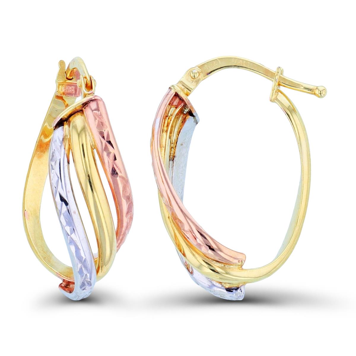 10K Tri-Color Gold Polished & DC Curl 22x8mm Hoop Earring