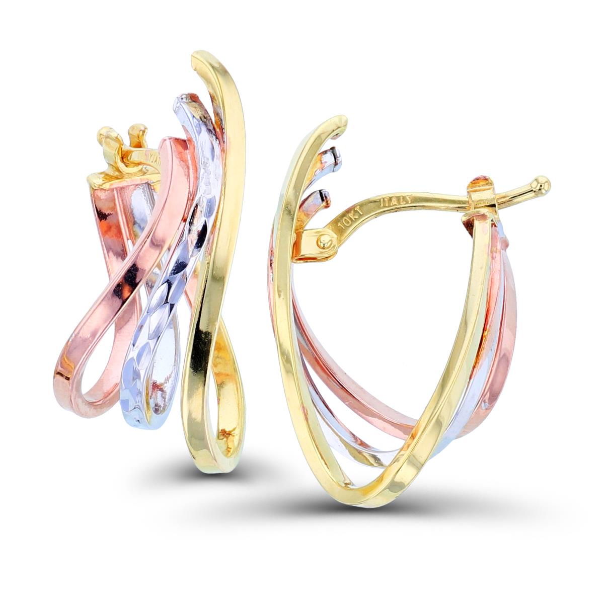 10K Tri-Color Gold 23x10mm Curled Polished & DC Hoop Earring