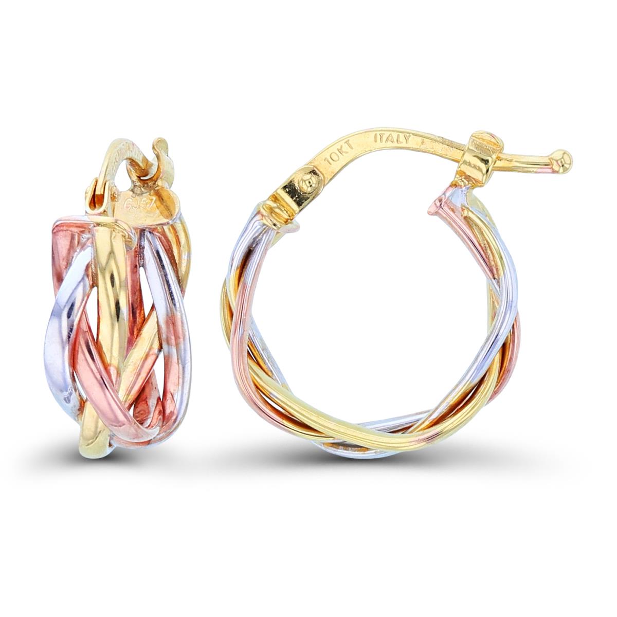 10K Tri-Color Gold 15x4mm Polished Braided Hoop Earring