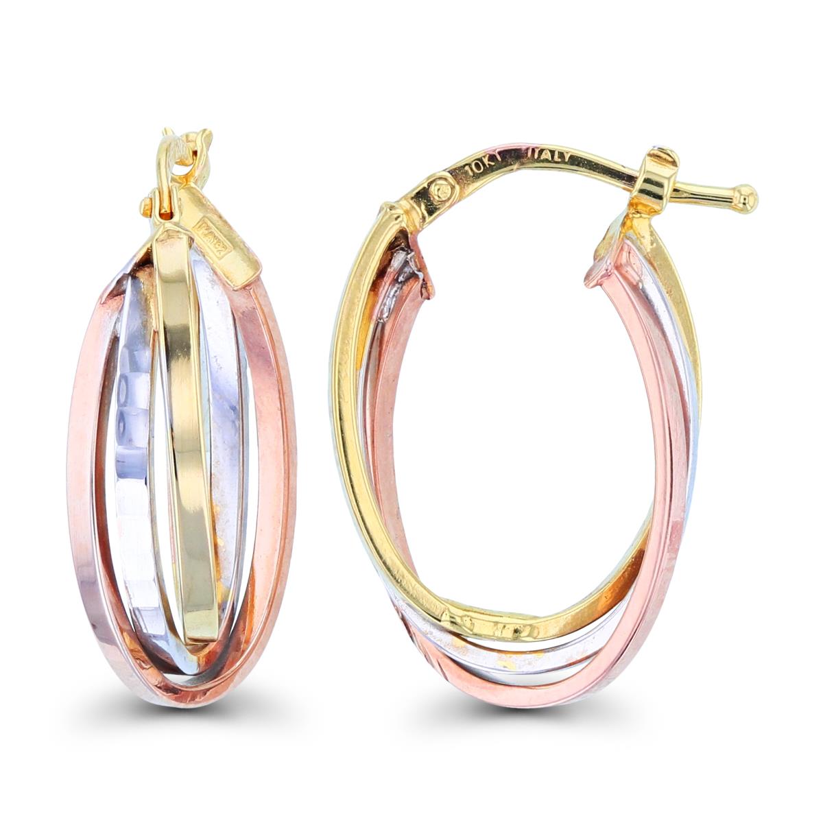 10K Tri-Color Gold 22x6mm Triple Polished Elongated Hoop Earring