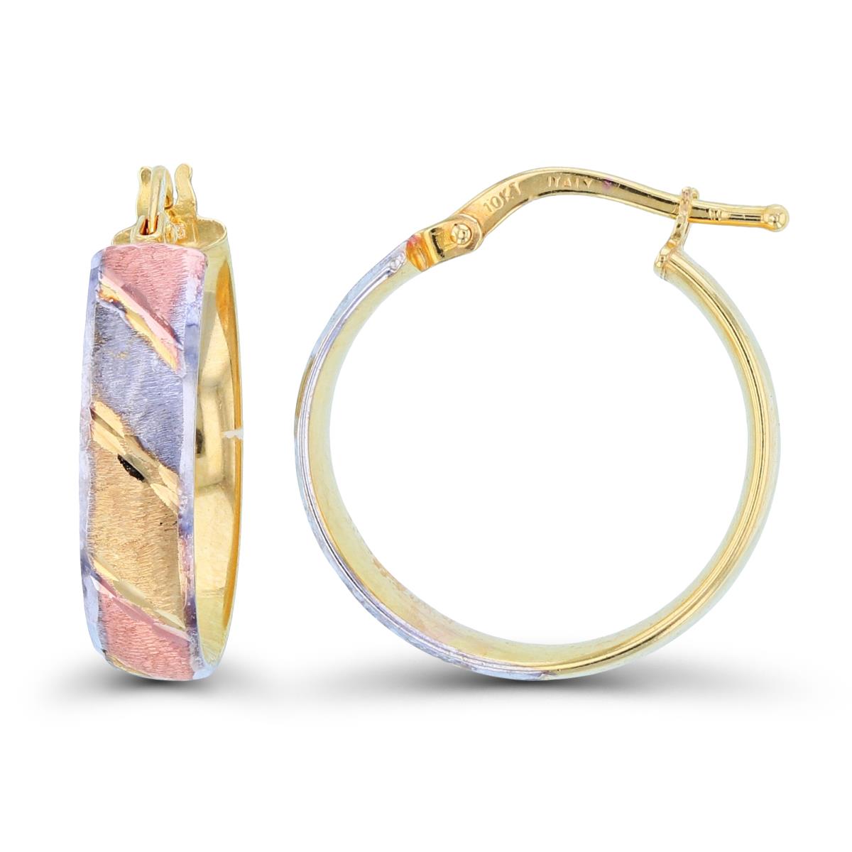 10K Tri-Color Gold 20x4mm DC/ Satin Hoop Earring