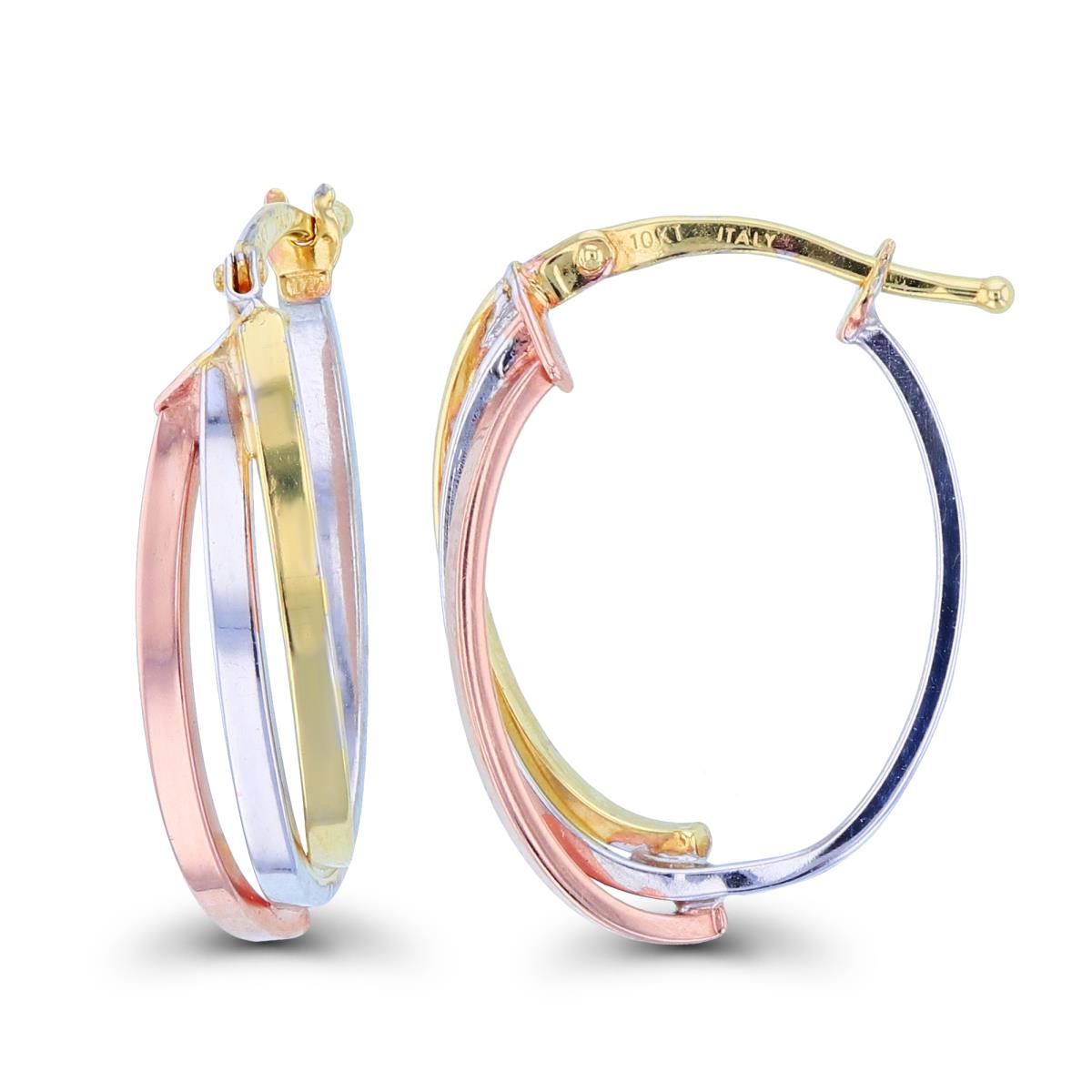 10K Tri-Color Gold 22x6mm Polished Triple Hoop Earring