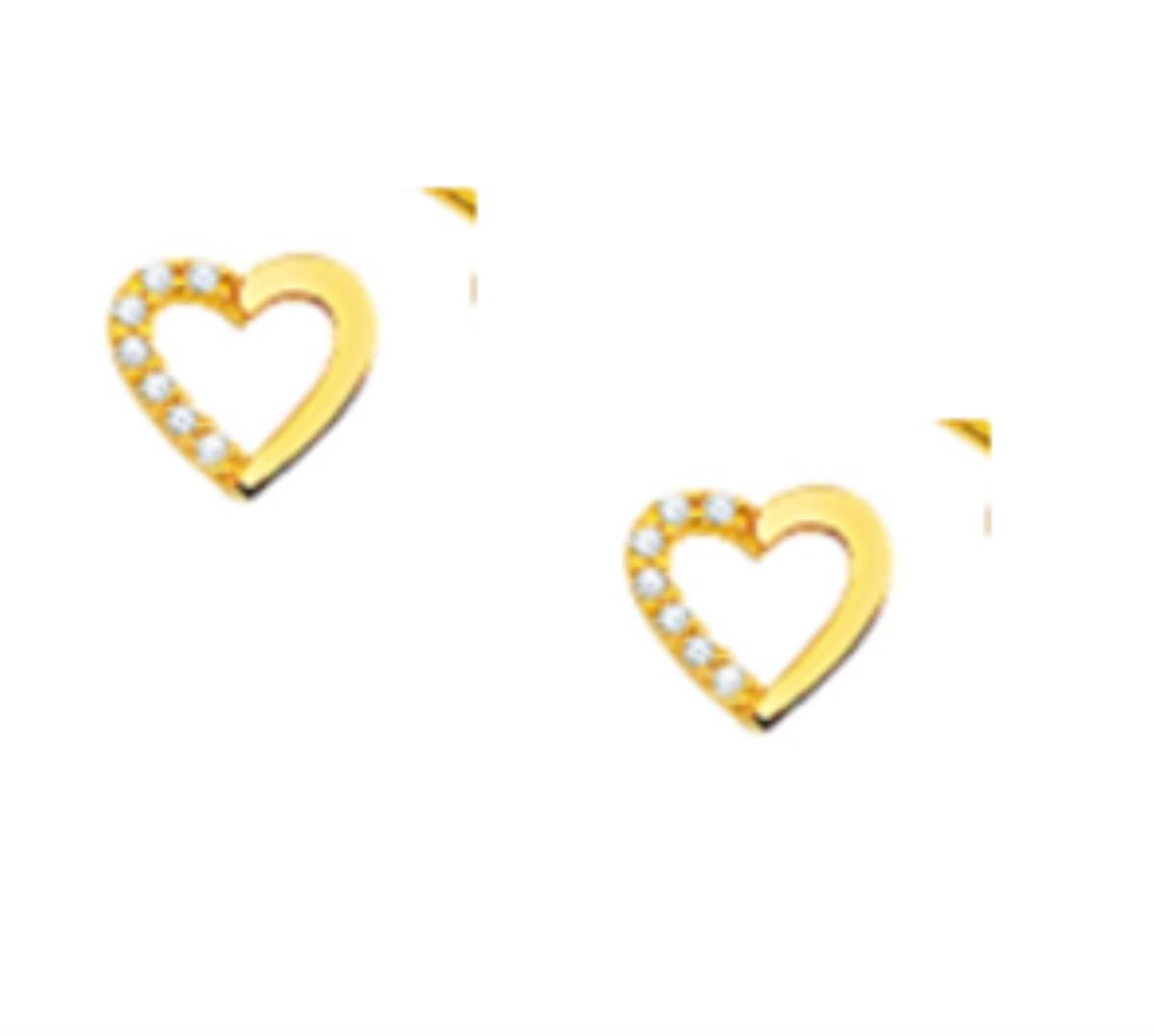 10K Yellow Gold Half Paved Open Heart Stud Earring with No Back