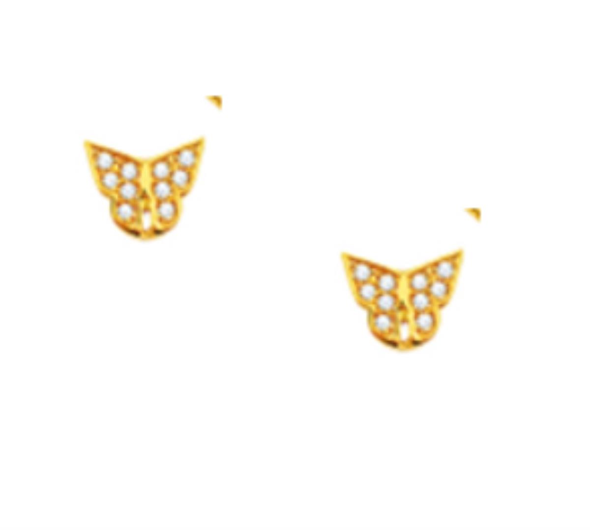 10K Yellow Gold Paved Butterfly Stud Earring with No Back