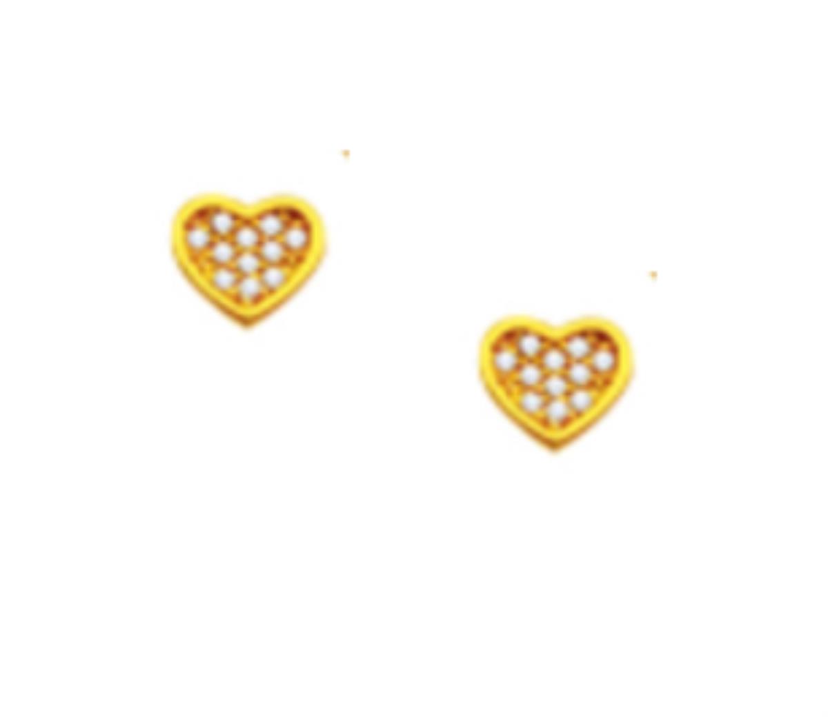 10K Yellow Gold Paved Heart Stud Earring with No Back