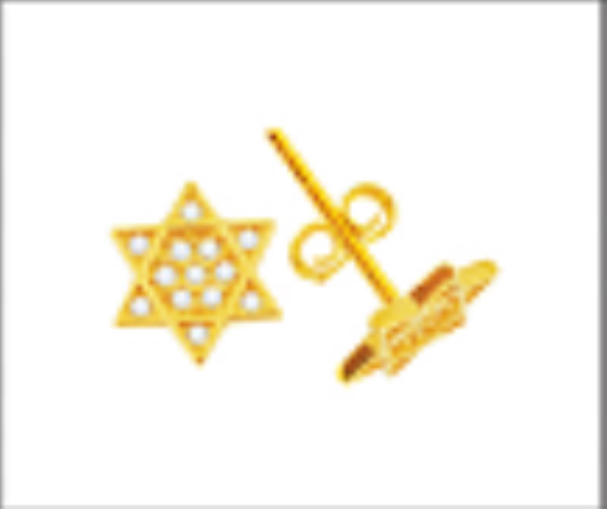 10K Yellow Gold Star of David Stud Earring with No Back