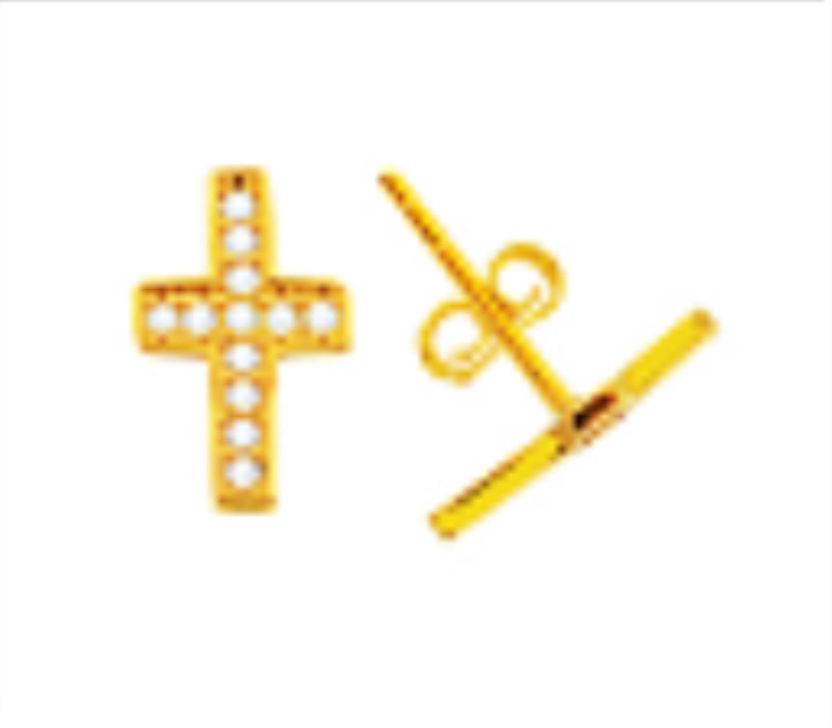 10K Yellow Gold Cross Stud Earring with No Back