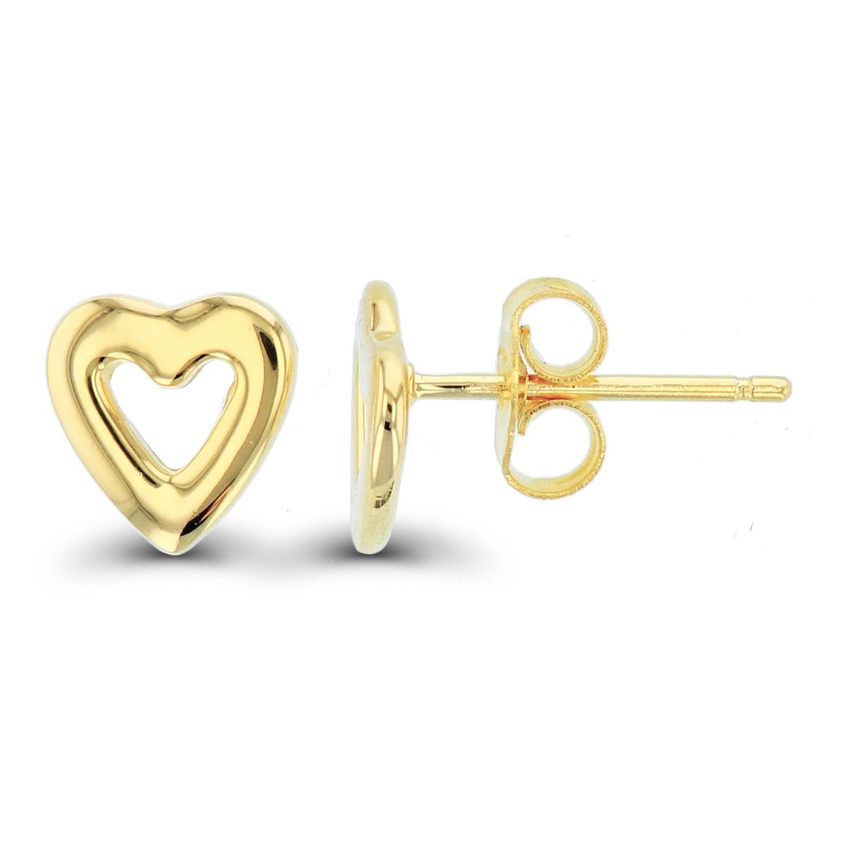 Sterling Silver Yellow High Polish Open Puffy  8mm  Heart Studs