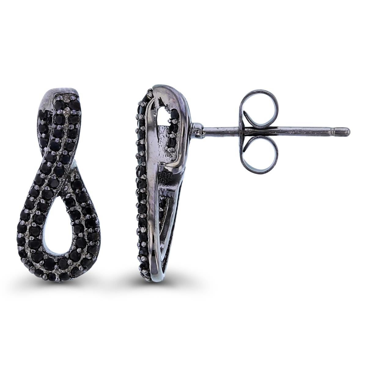 Sterling Silver Black 1mm Rnd Black Spinel Infinity Earrings 