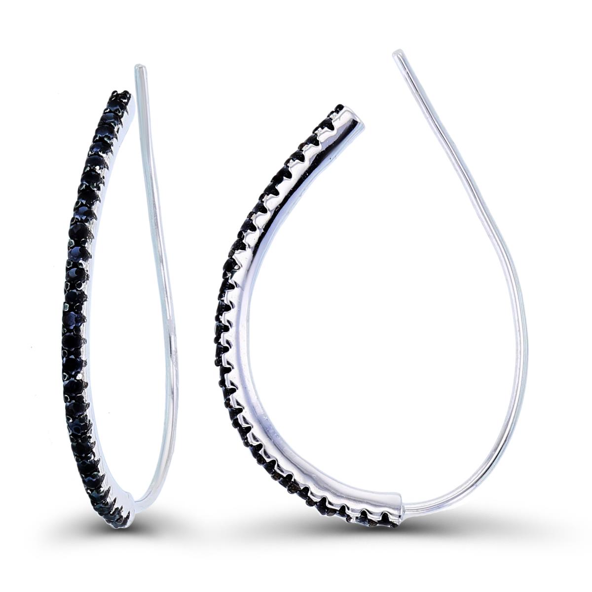 Sterling Silver Two-Tone (W/B) Rnd Black Spinel Hook Earrings