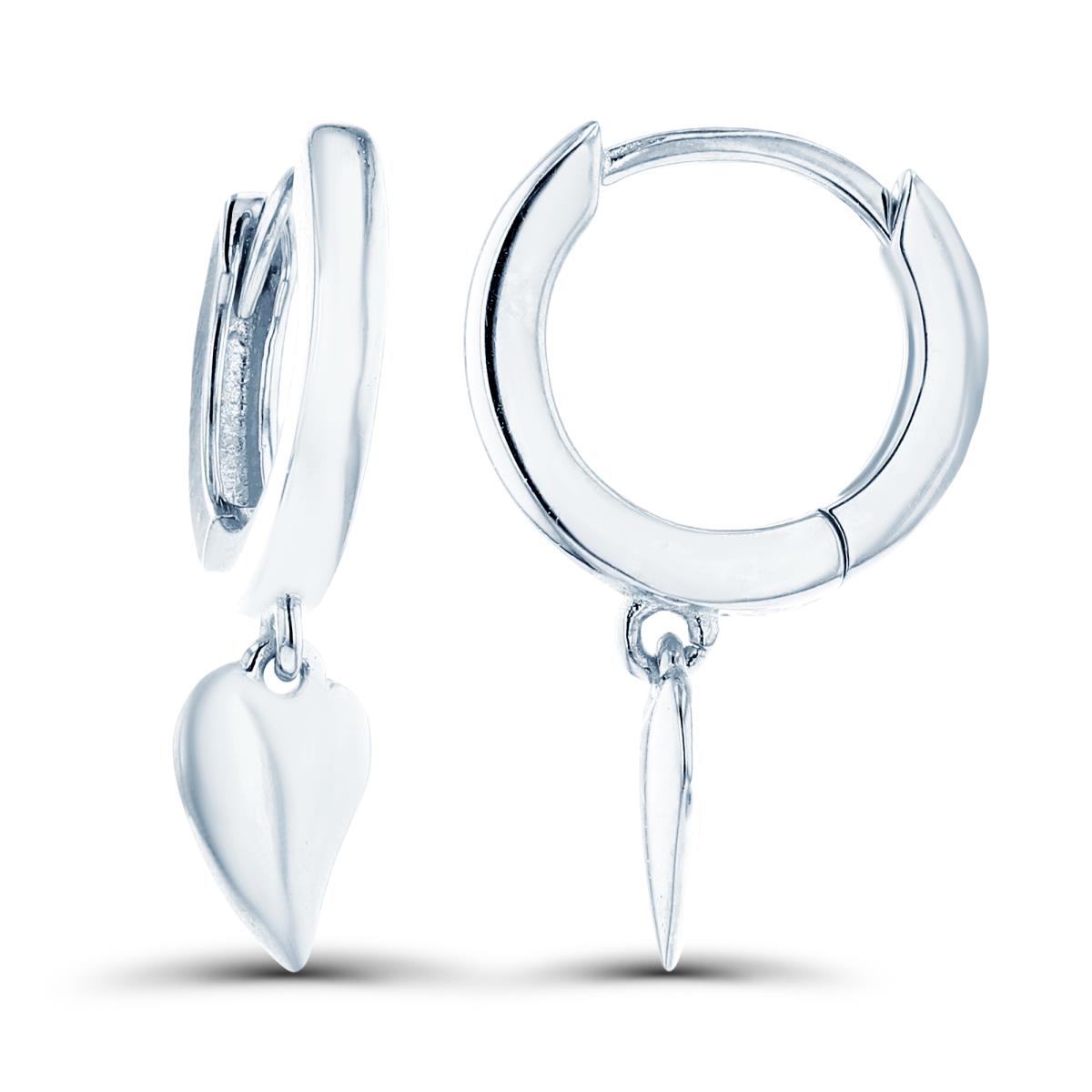 Sterling Silver Rhodium High Polish Cross/Heart Dangling on 12x2mm Huggie Earrings