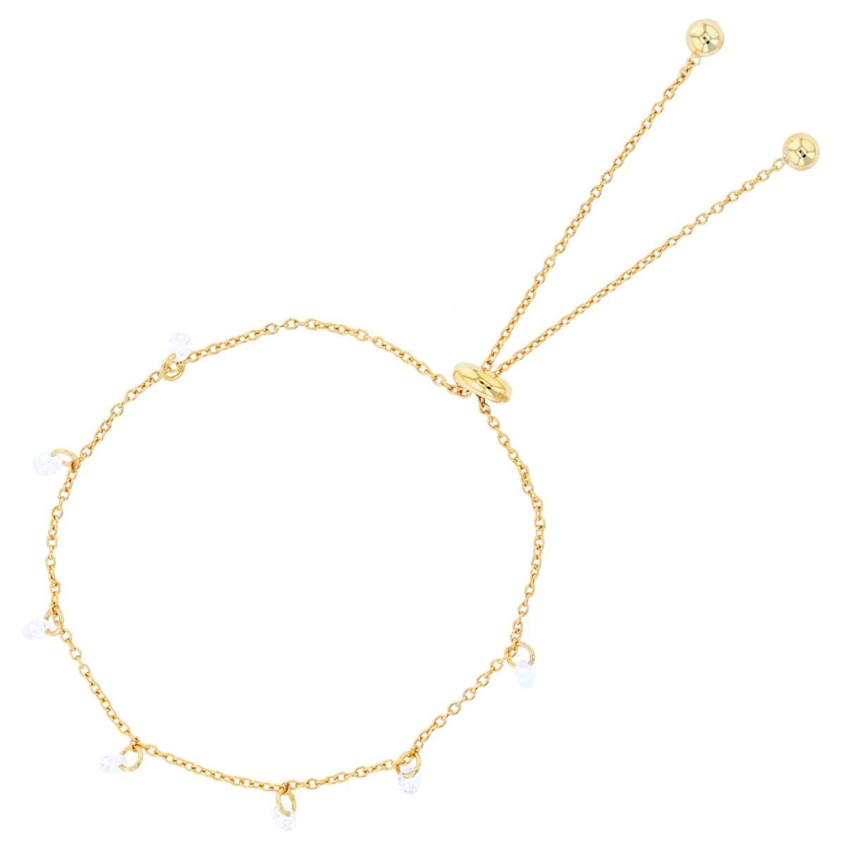 Sterling Silver Yellow Dangling 3mm Rd CZ Adjustable Bracelet