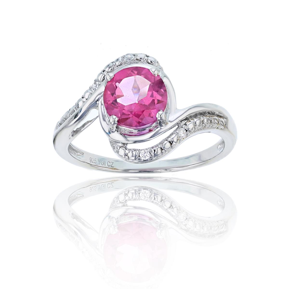 Sterling Silver Rhodium 0.02cttw Rnd Diamonds & 7mm Rnd Pure Pink Invert Ring