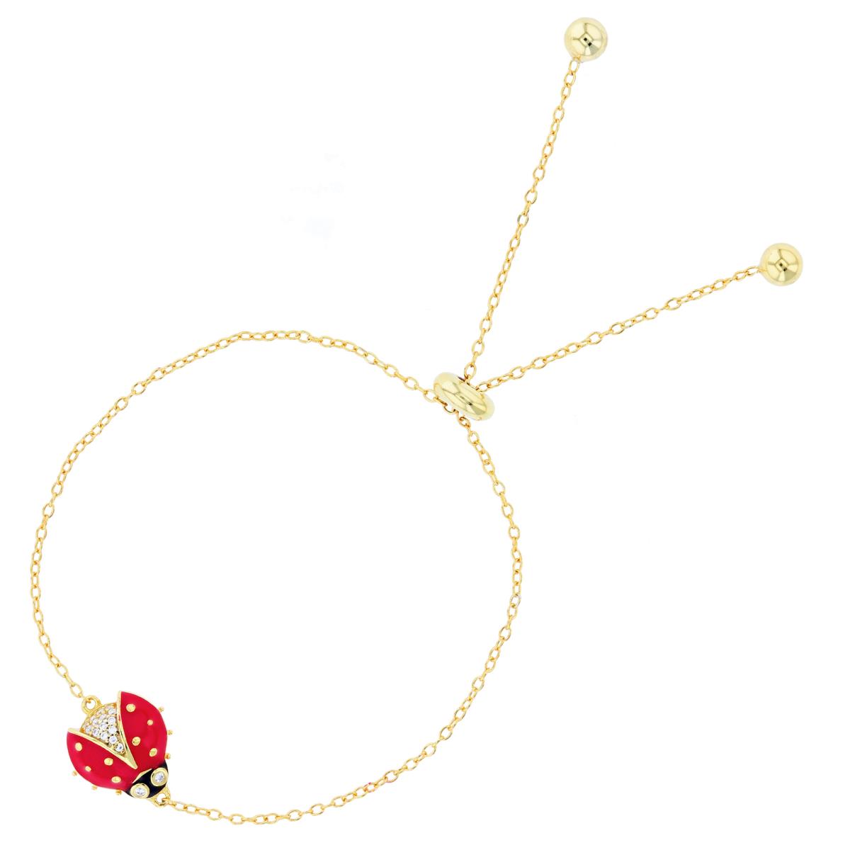 Sterling Silver Yellow 11x12mm Enamel & CZ Lady Bug Adjustable Bracelet