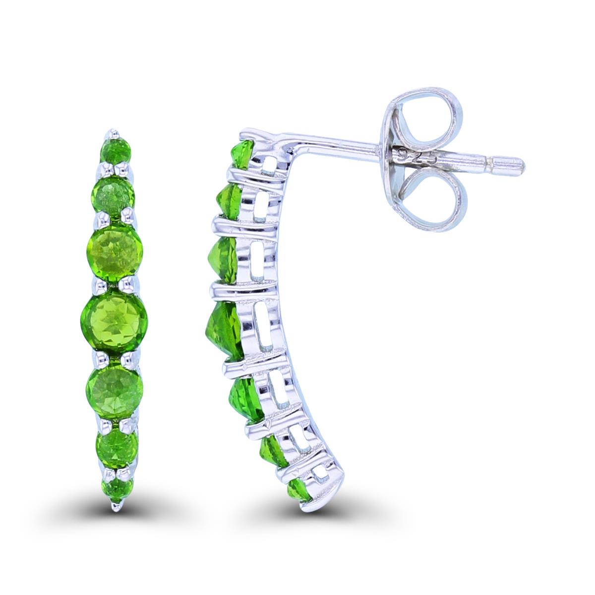 Sterling Silver Rhodium Graduating Chrome Diopside Curved Dangling Earring
