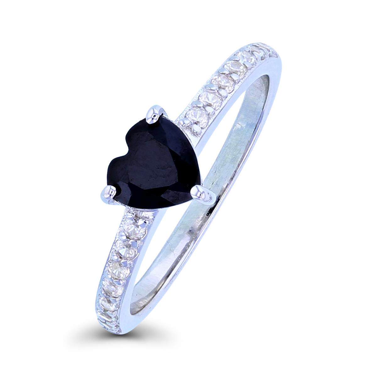 Sterling Silver Rhodium 6mm Heart Black  & White CZ Fashion Ring