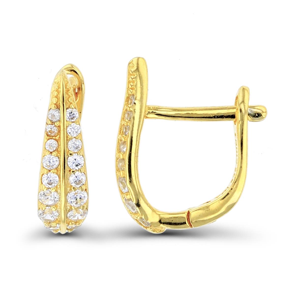 Sterling Silver Yellow Rnd White CZ Leaf Huggie Earrings with Omega Back