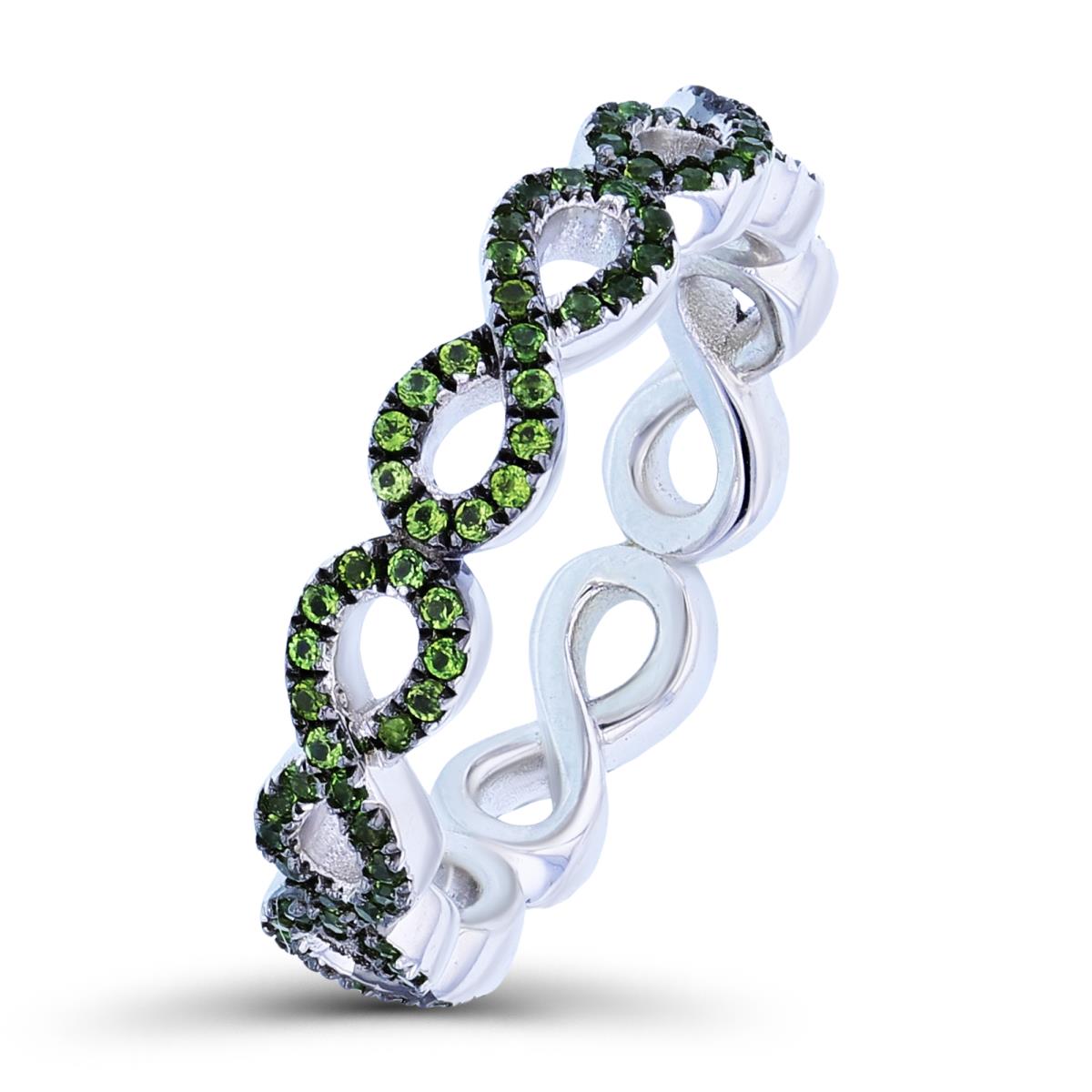 Sterling Silver Black & Rhodium Chrome Diopside Infinity Eternity Ring