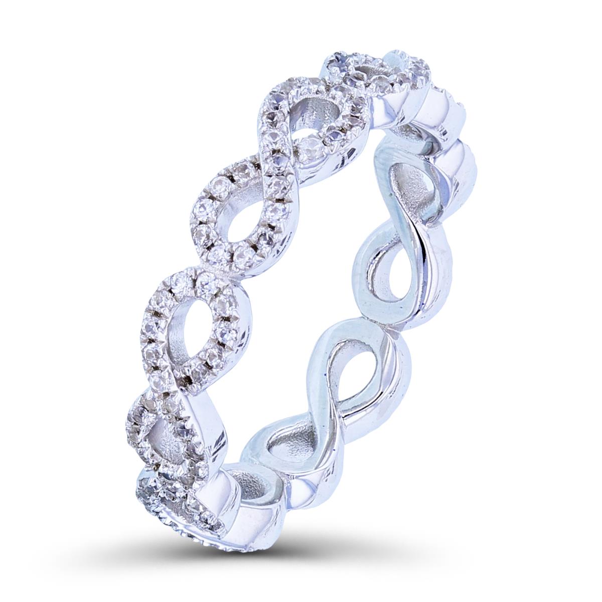 Sterling Silver Rhodium White Zircon Infinity Eternity Ring