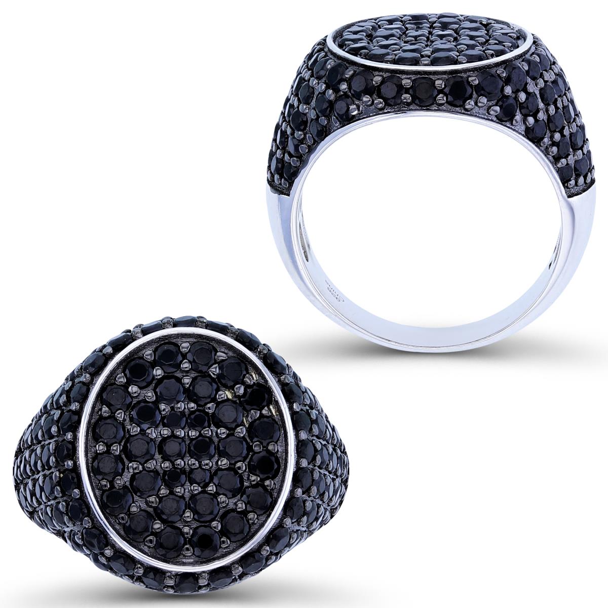 Sterling Silver Black & Rhodium Paved Black Spinel Oval Fashion Ring