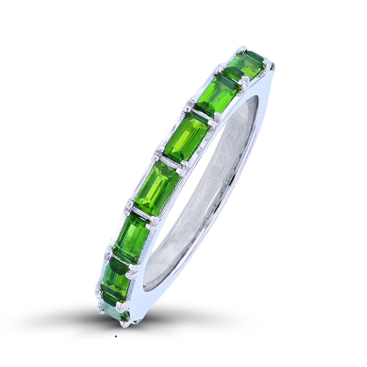 Sterling Silver Rhodium Baguette Chrome Diopside Fashion Ring