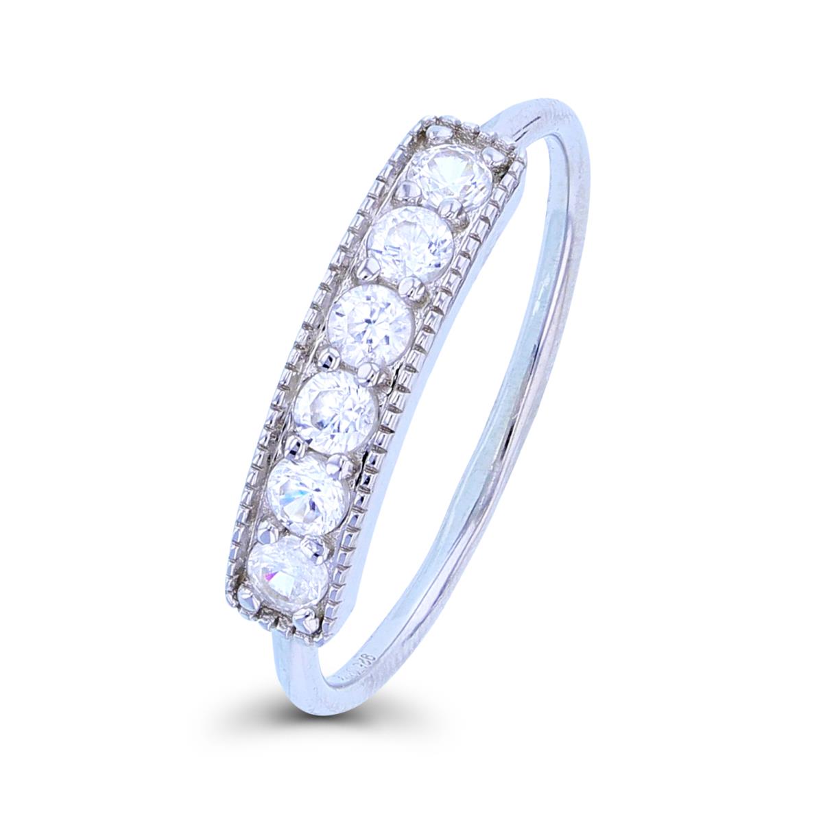 Sterling Silver Rhodium Milgrain White Zircon Bar Fashion Ring