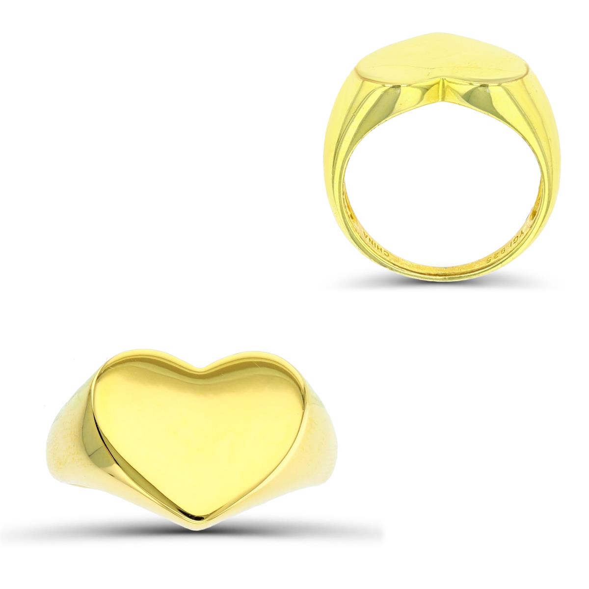 Sterling Silver Yellow High Polish Signet 13.5x15mm Heart Ring 