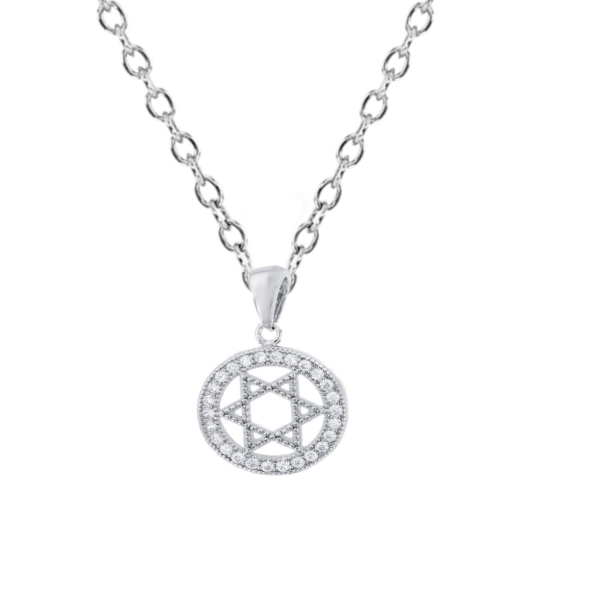 Sterling Silver Rhodium Star of David Pendant 18" Necklace