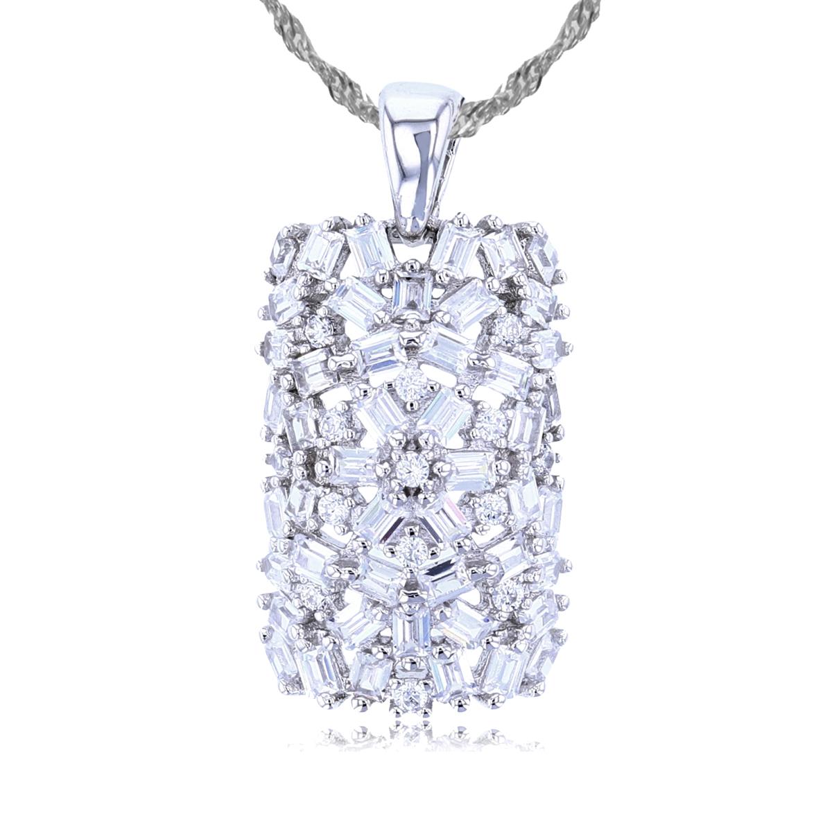 Sterling Silver Rhodium Rnd & SB White CZ Scattered Puffy Octagon 18"+2" Singapore Necklace