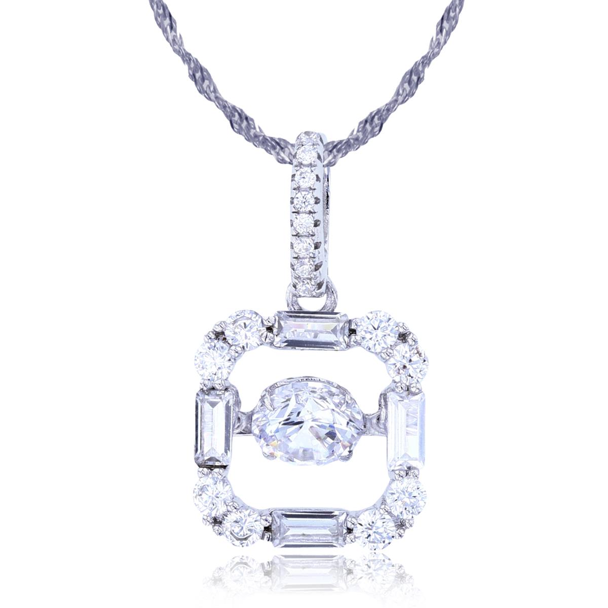 Sterling Silver Rhodium 6mm Rnd White CZ Dancing in SB/Rnd White CZ Open Cushion 18"+2" Singapore Necklace