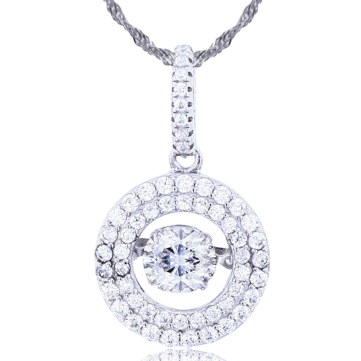 Sterling Silver Rhodium 6mm Rnd White CZ Dancing in Rnd White CZ Circle 18"+2" Singapore Necklace