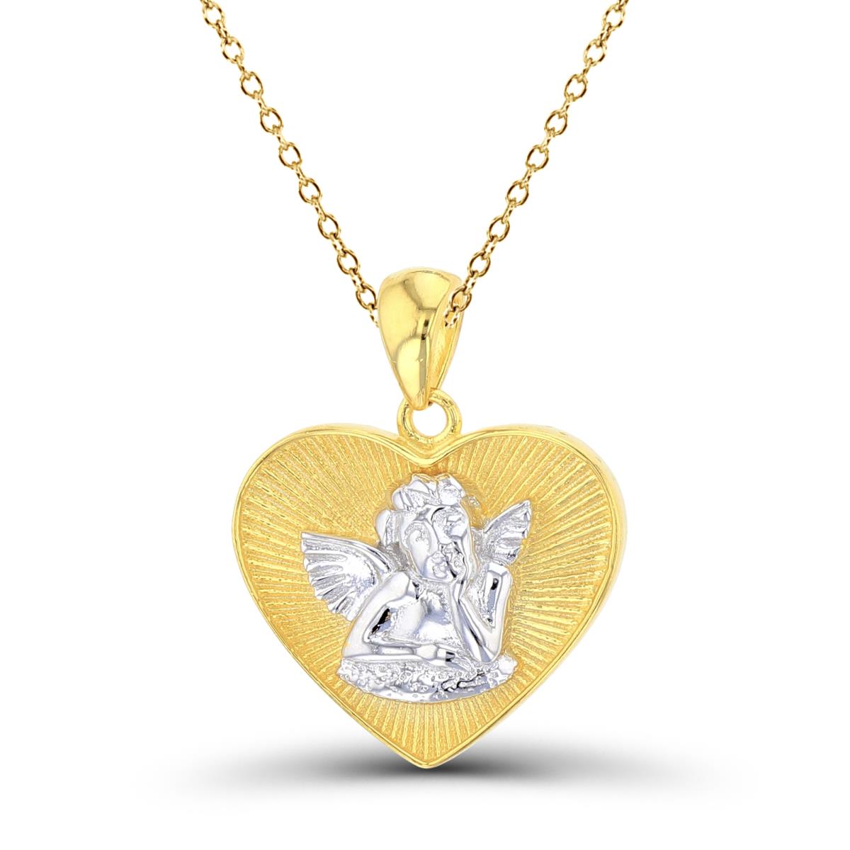 Sterling Silver Two-Tone (Y/W) Textured Angel on Heart 18"Necklace