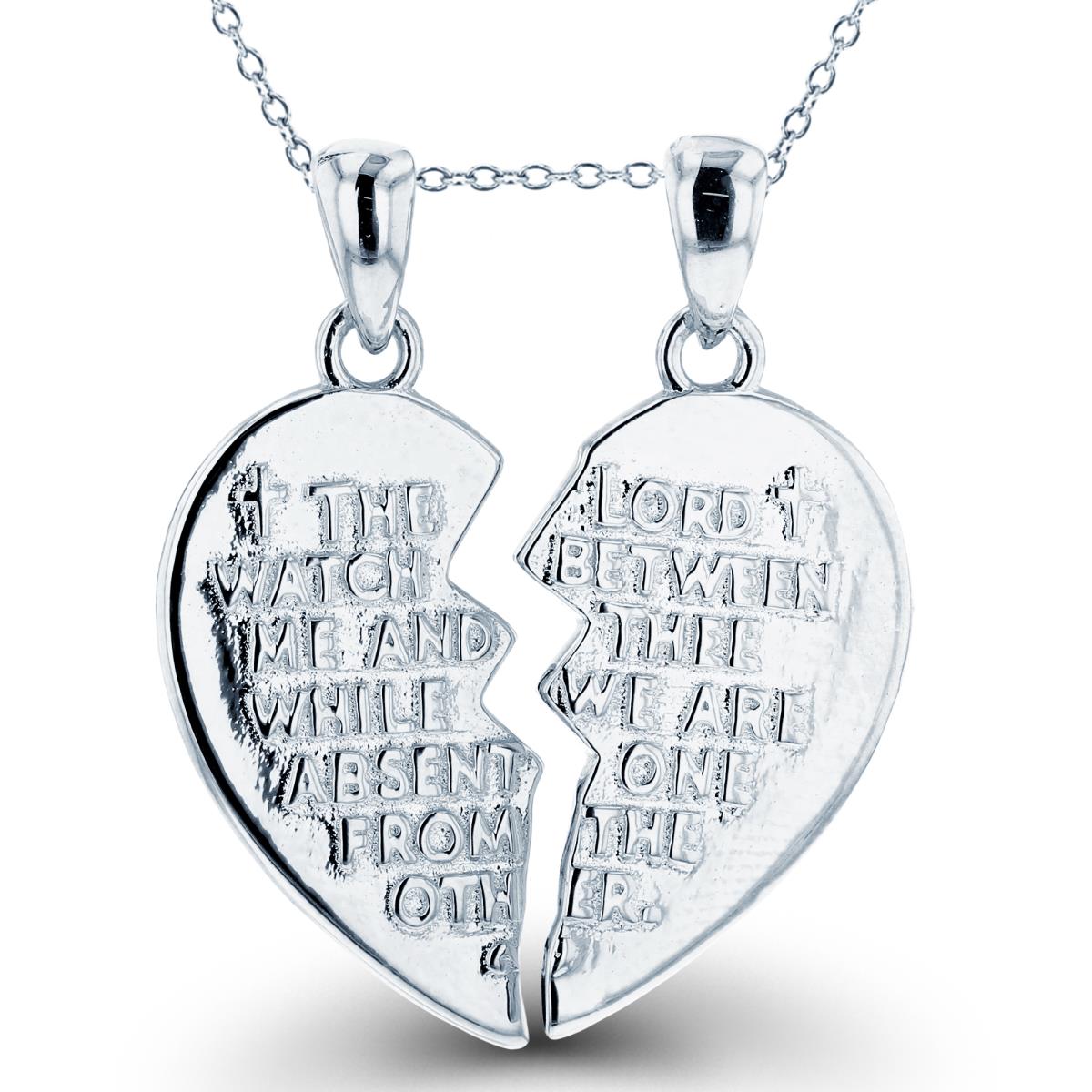 Sterling Silver Rhodium Textured Engraved Broken Heart 18"Necklace