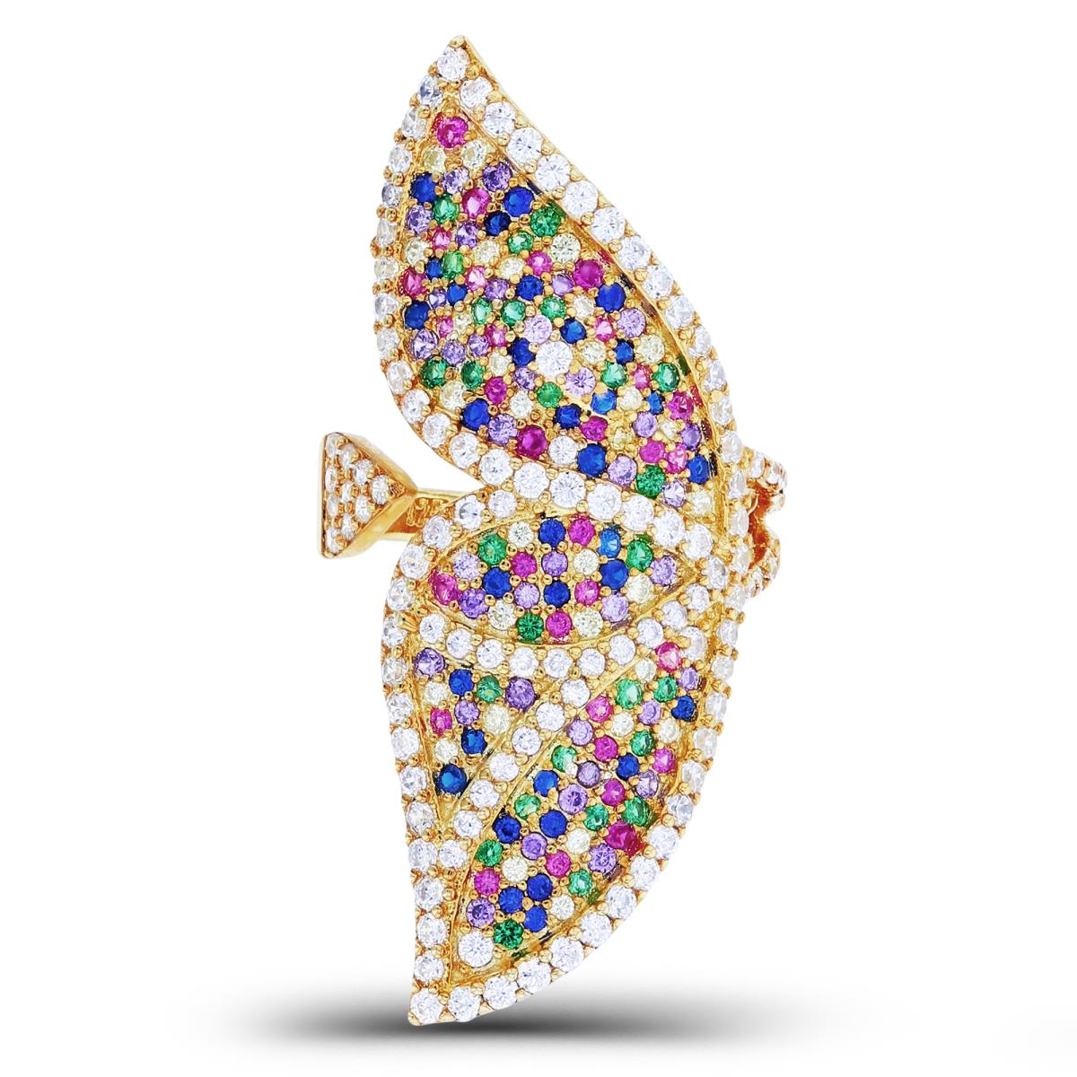 Sterling Silver Yellow Paved Multi Color CZ Wing Fashion Ring