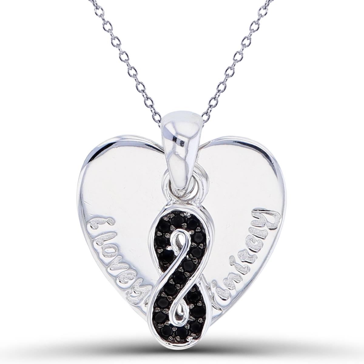 Sterling Silver Two-Tone Rnd Black Spine: Infinity &" I Love You Infinitely"High Polish Heart 18"Necklace
