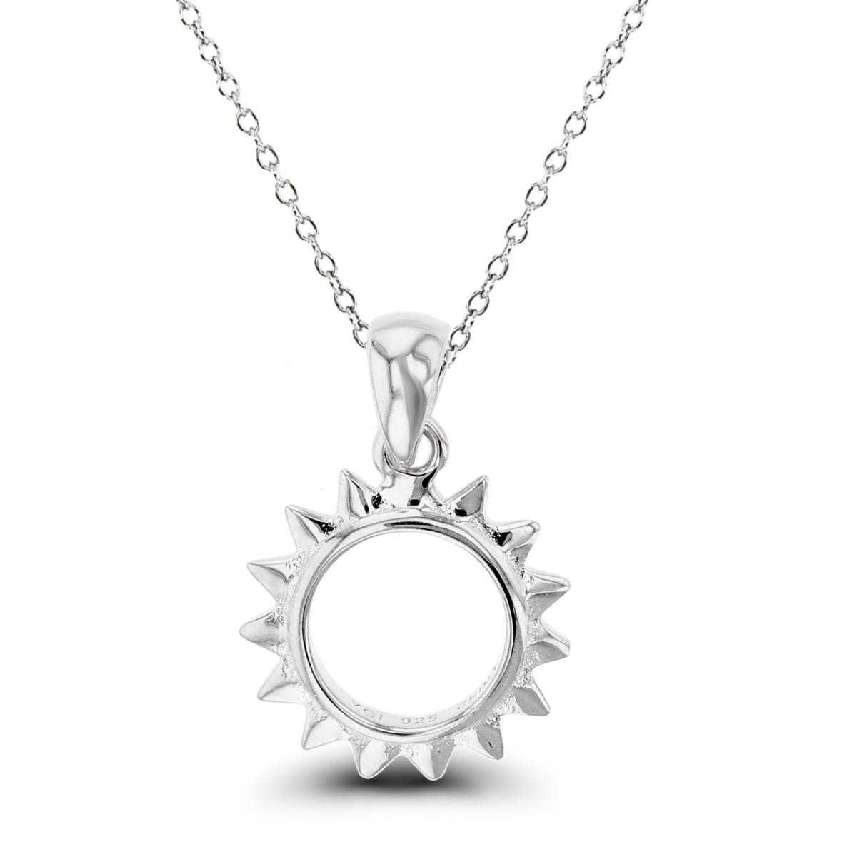 Sterling Silver Rhodium High Polish Sun 18"Necklace