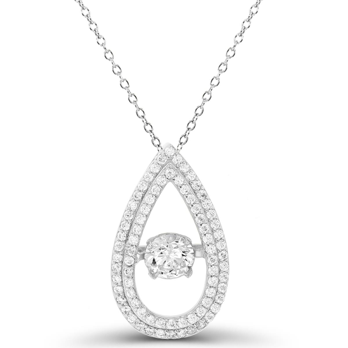 Sterling Silver Rhodium 5mm Rnd White CZ Dancing in Double Row Open PS-shape 18"Necklace