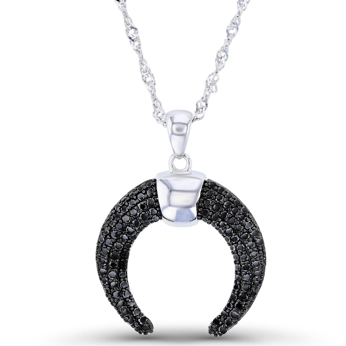 Sterling Silver Two-Tone Rnd Black Spinel Pave Ox-Horn 18+2"Necklace
