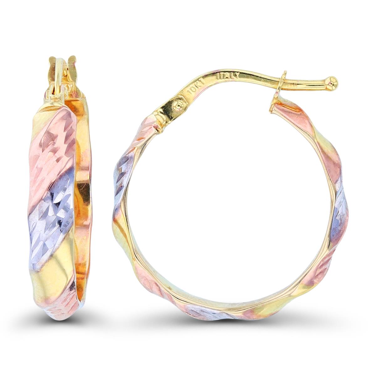 14K Tri-Color Gold 20x3.5mm Polished & DC Twisted Hoop Earring
